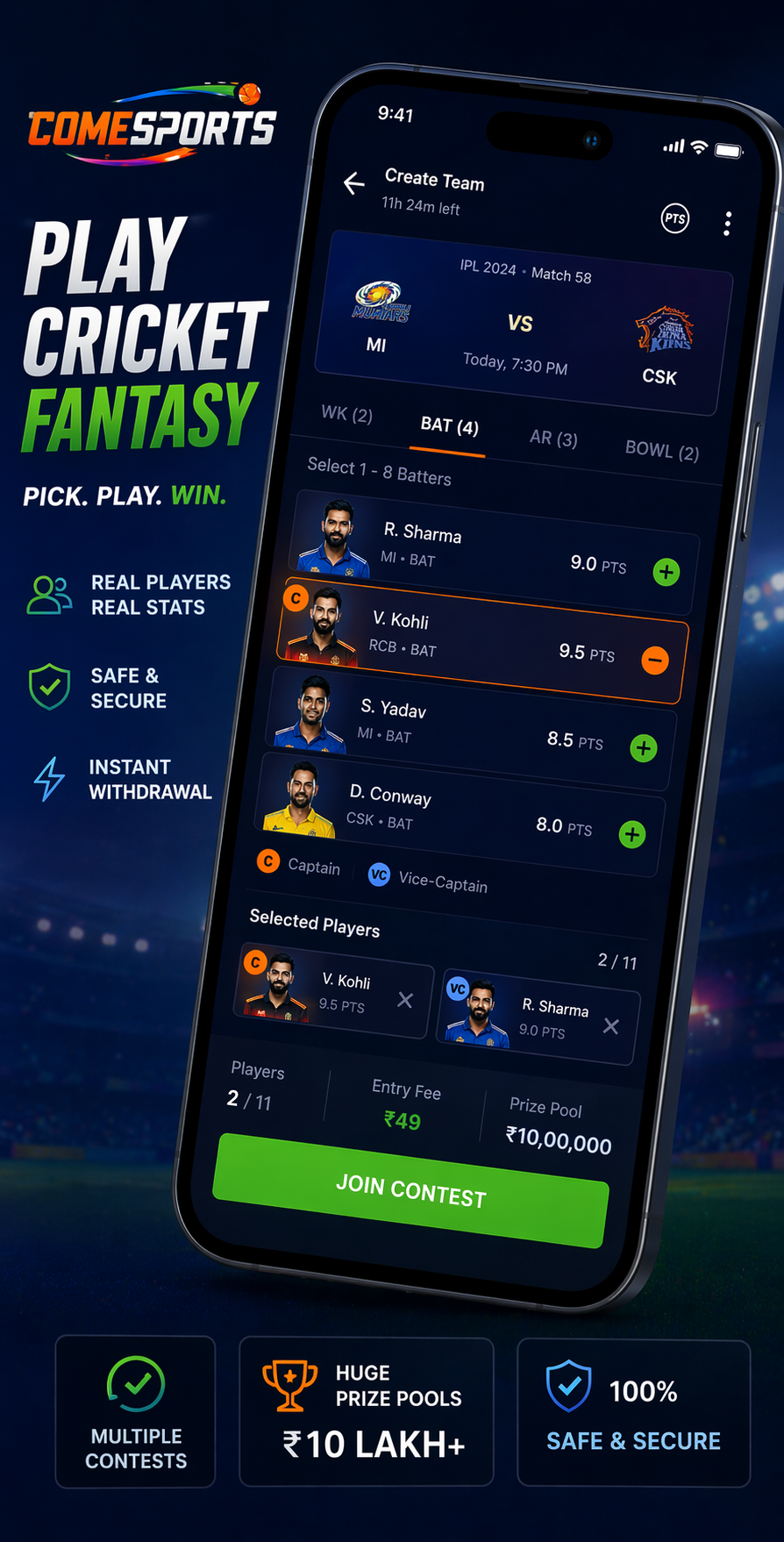 Come India Hub cricket fantasy visual